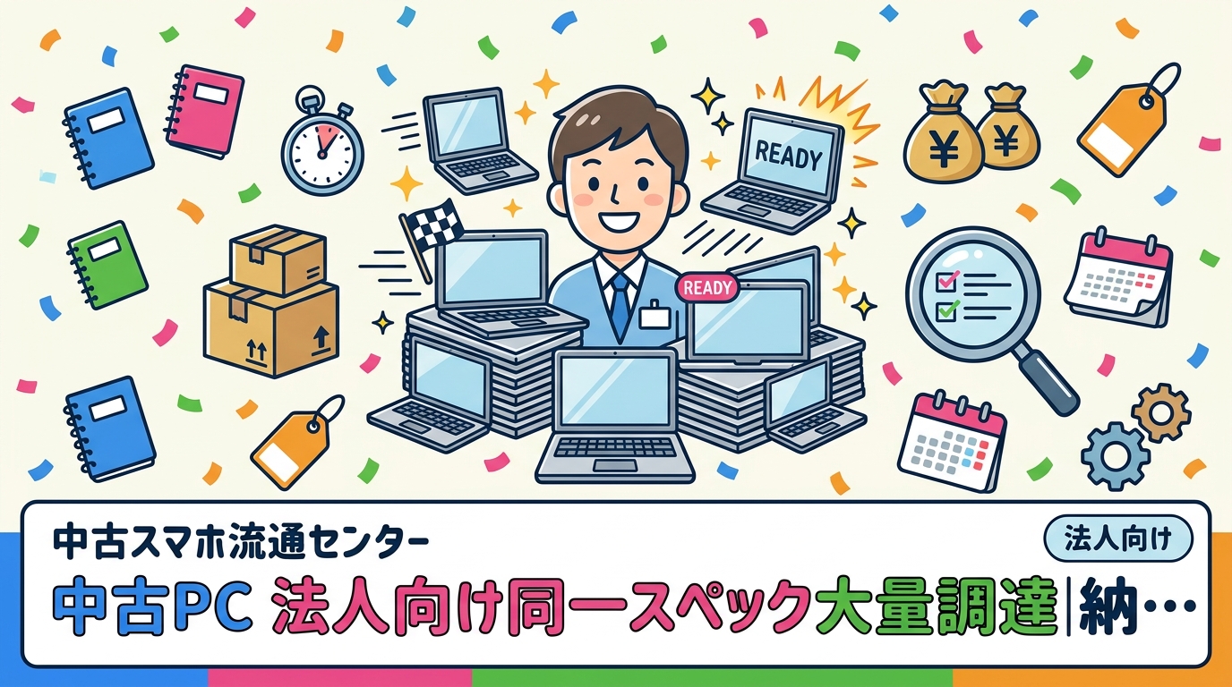 法人で中古PCを同一スペックで大量調達する際の納期リスクと解決策を解説。在庫不足・機種バラつきを防ぐ即納体制の選び方を情シス担当者向けに詳しく紹介します。