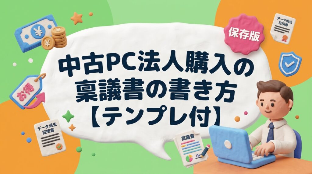 中古PCを法人導入するための稟議書の書き方を実務的に解説。費用対効果・セキュリティ・保証・データ消去証明書など必須項目をテンプレート付きで紹介します。