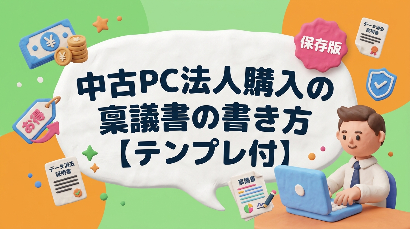 中古PCを法人導入するための稟議書の書き方を実務的に解説。費用対効果・セキュリティ・保証・データ消去証明書など必須項目をテンプレート付きで紹介します。