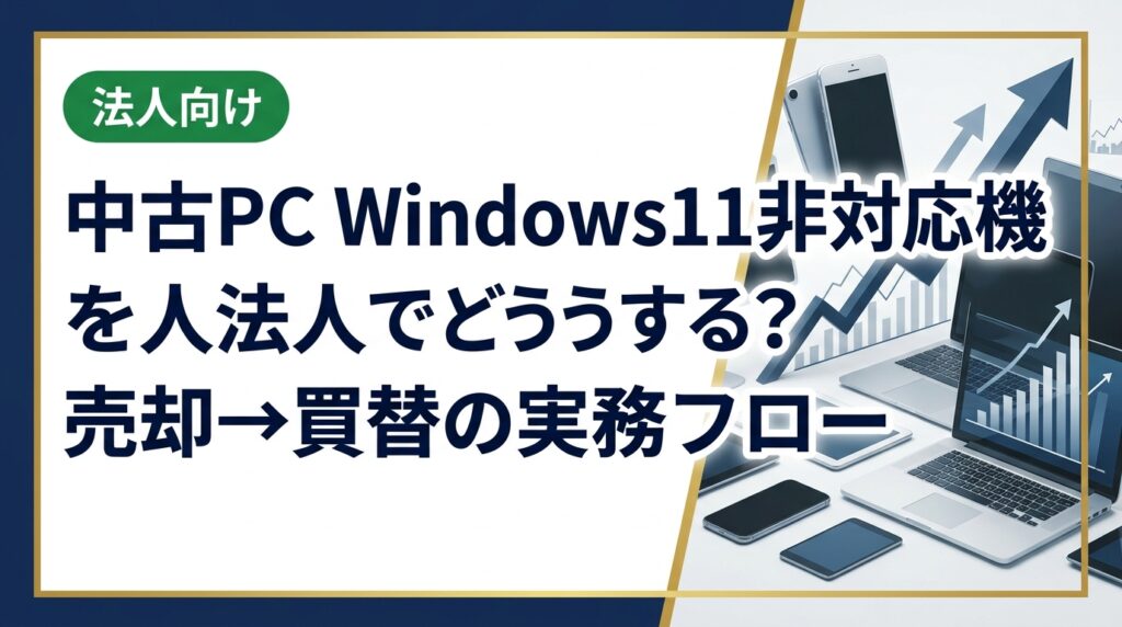 Windows10サポート終了を前に、Windows11非対応の法人PCをどう処分・調達すればよいか。非対応機の選別から売却、中古W11対応PC調達まで実務フローを具体的に解説します。