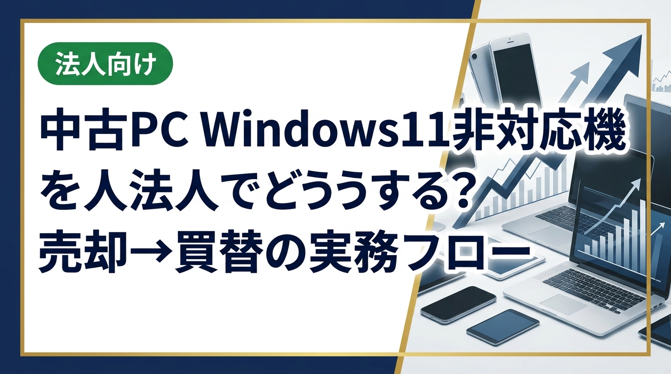 Windows10サポート終了を前に、Windows11非対応の法人PCをどう処分・調達すればよいか。非対応機の選別から売却、中古W11対応PC調達まで実務フローを具体的に解説します。
