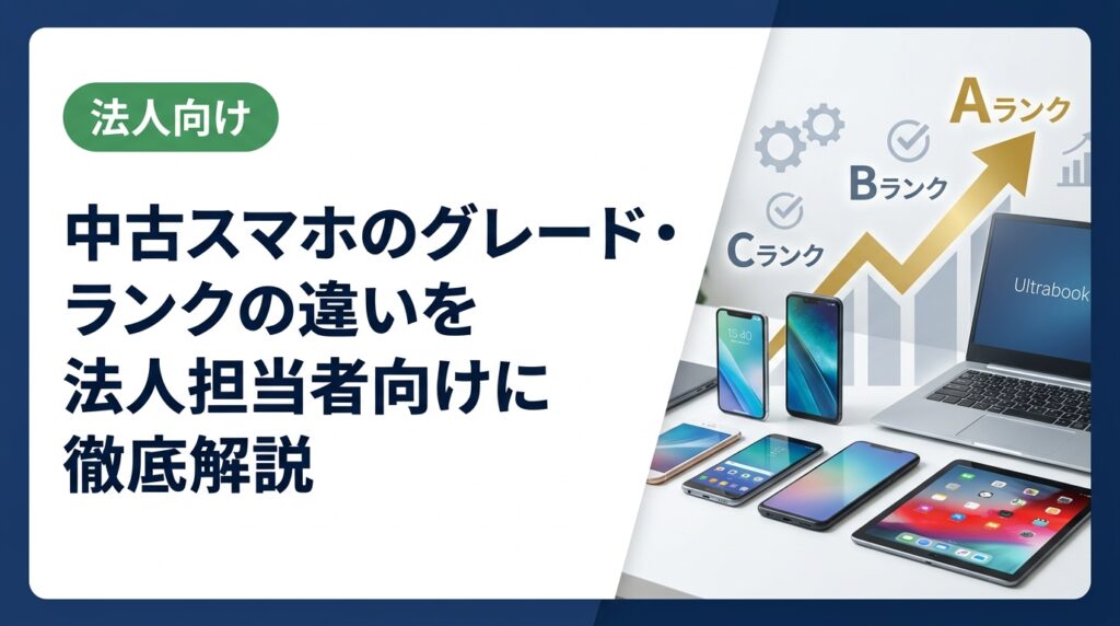 中古スマホのAランク・Bランク・Cランクの定義と違いを法人調達の視点で解説。総務・情シス担当が知っておくべき品質基準と推奨ランクをわかりやすく説明します。