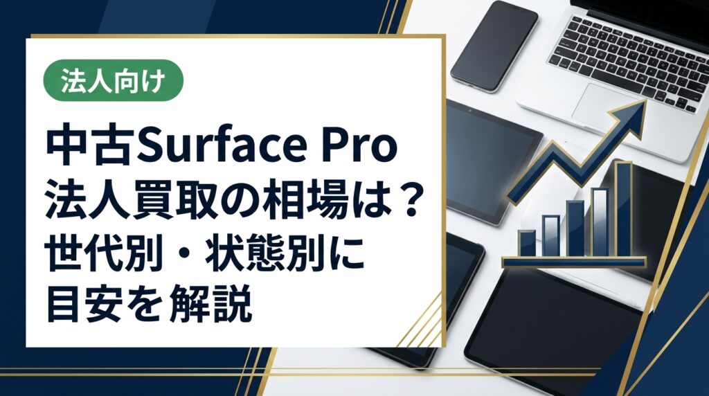 中古Surface Pro（8〜10世代）の法人買取相場を世代別・状態別に解説。LTE／Wi-Fiモデルの価格差、キーボード・ペンの有無が査定に与える影響も具体的に説明します。