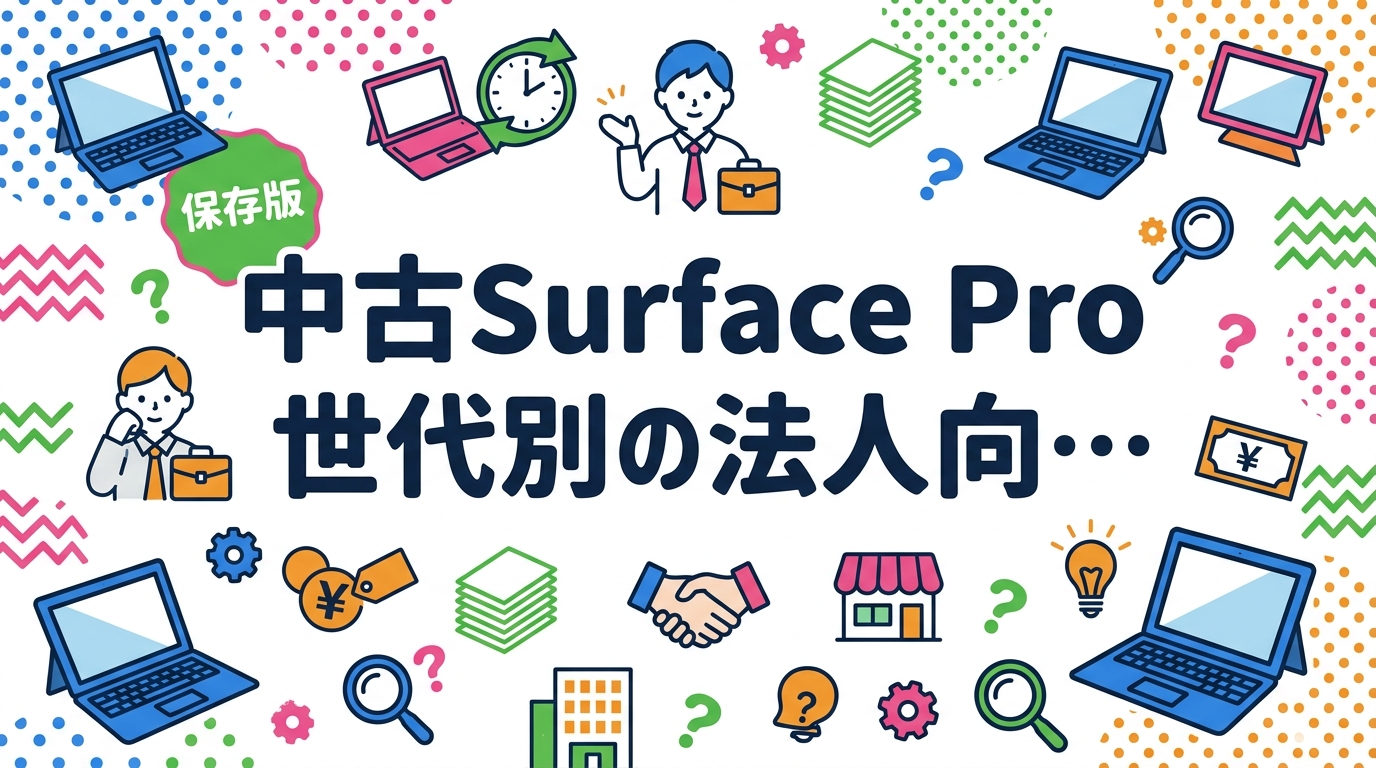 中古Surface Pro 8・9・10の世代別スペックと価格目安を法人担当者向けに徹底比較。軽作業・営業外回り・プレゼン用途別の推奨モデルと、中古購入時の注意点も詳しく解説します。