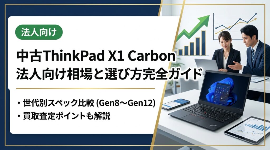 中古ThinkPad X1 Carbonの法人向け相場・世代別スペック比較・選び方を詳しく解説。Gen8〜Gen12の価格目安や買取査定ポイントも紹介します。