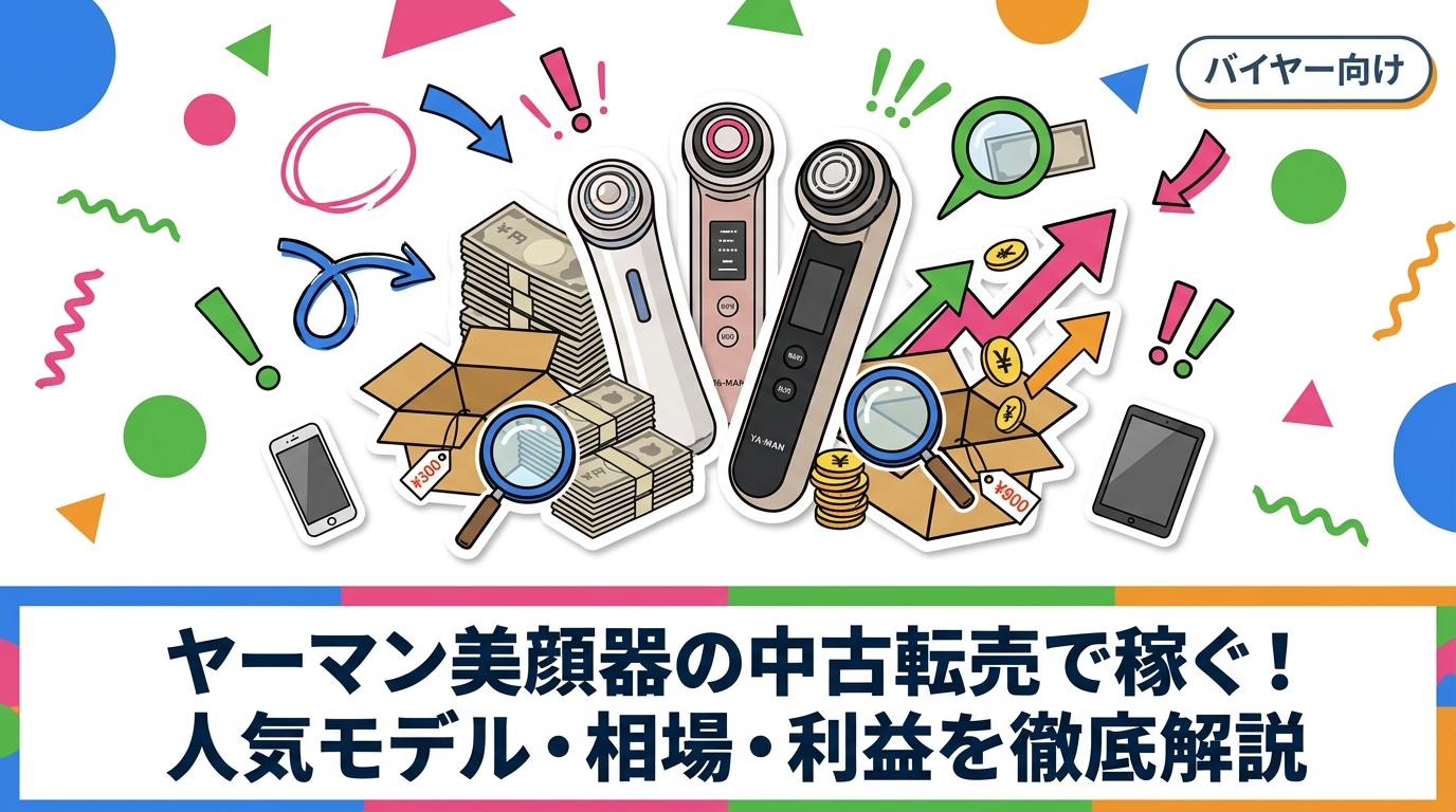 ヤーマン美顔器の中古転売に強い人気モデル・仕入れ相場・利益構造を実務目線で解説。需要・回転速度・失敗リスクまで網羅。古物商許可の注意点も正直に案内します。
