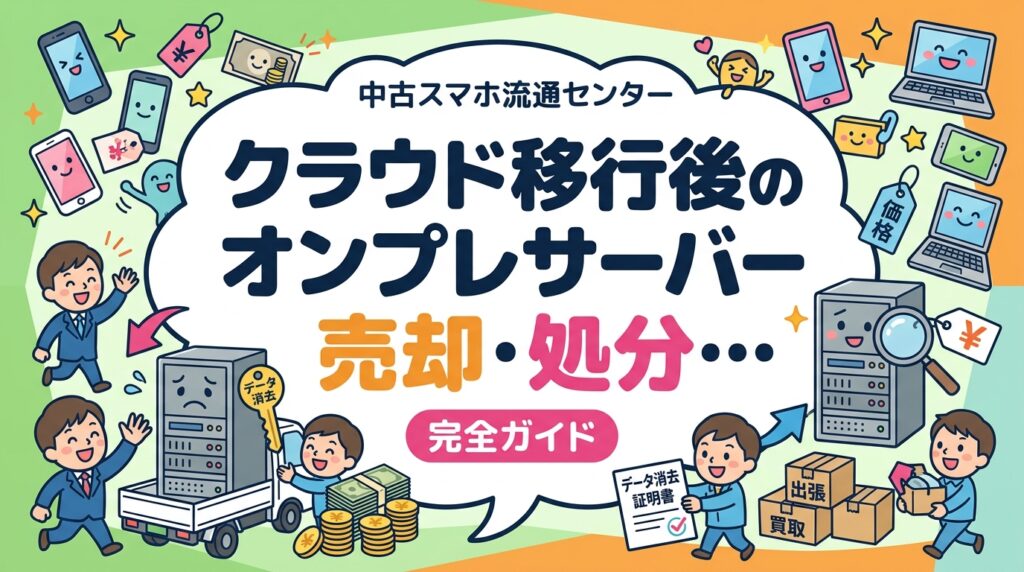 クラウド移行完了後のオンプレサーバーは廃棄・売却・リース返却の3択から選択できます。データ消去証明書の取得から出張買取まで、法人担当者向けに実務的な処分の流れを解説します。