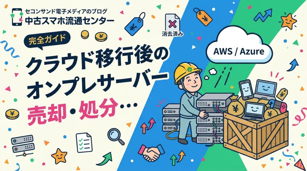AWS・Azure移行後に残ったオンプレサーバーの売却・処分方法を情シス担当者向けに実務的に解説。データ消去証明書・相場目安・手順・注意点まで網羅。