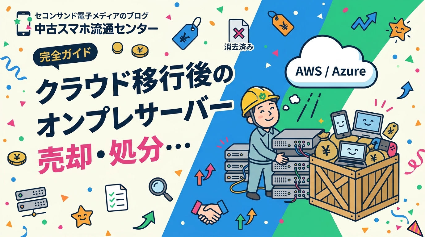 AWS・Azure移行後に残ったオンプレサーバーの売却・処分方法を情シス担当者向けに実務的に解説。データ消去証明書・相場目安・手順・注意点まで網羅。