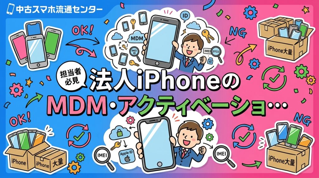 法人でiPhoneを大量導入・買取する際に必須のアクティベーションロック確認手順をMDM担当者向けに解説。IMEI確認・iCloud状態確認・前任者Apple ID対処法まで実務的に紹介します。
