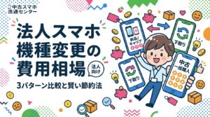 法人スマホの機種変更にかかる費用相場を、キャリア新品・下取り・中古一括購入の3パターンで徹底比較。中小企業の総務・情シス担当者向けに、トータルコストの抑え方とデータ消去の重要性も解説します。