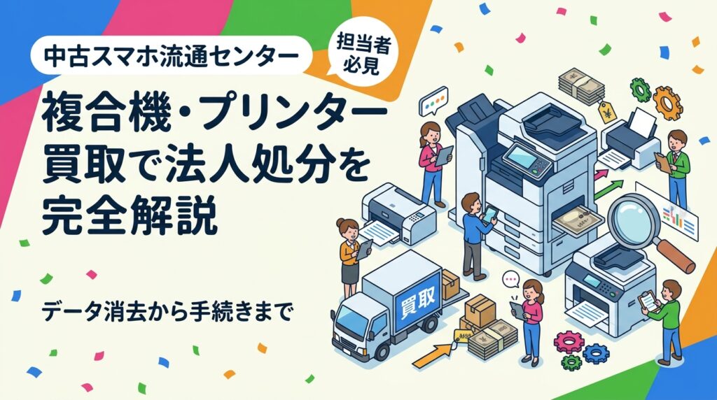法人の複合機・プリンター処分なら買取が最善策。データ消去証明書の発行、リース品の注意点、相場目安、手続きの流れを総務担当者向けに実務的に解説します。