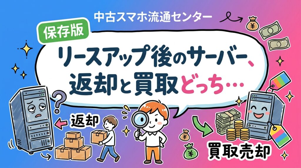 リース満了サーバーの返却と買取売却を法人向けに徹底比較。費用・データ消去・手間の違いを整理し、どちらが企業にとって得かを結論ファーストで解説します。