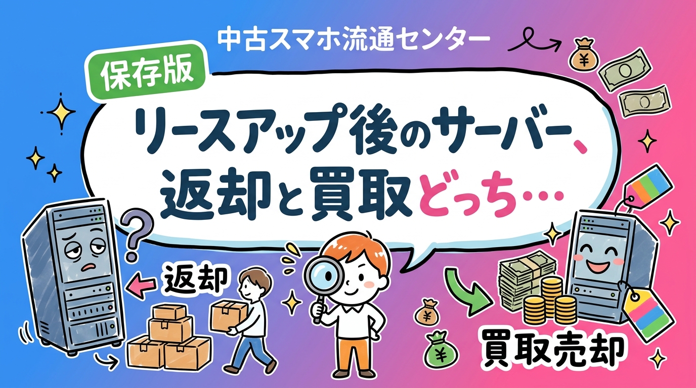 リース満了サーバーの返却と買取売却を法人向けに徹底比較。費用・データ消去・手間の違いを整理し、どちらが企業にとって得かを結論ファーストで解説します。
