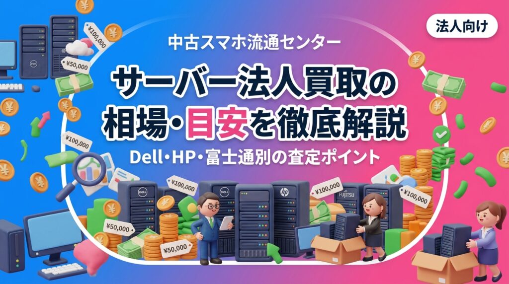 社内サーバーの法人買取相場の目安をDell・HP・富士通などメーカー別に解説。年式・動作状況・データ消去対応まで、情シス・総務担当者が知りたい実務情報をまとめました。