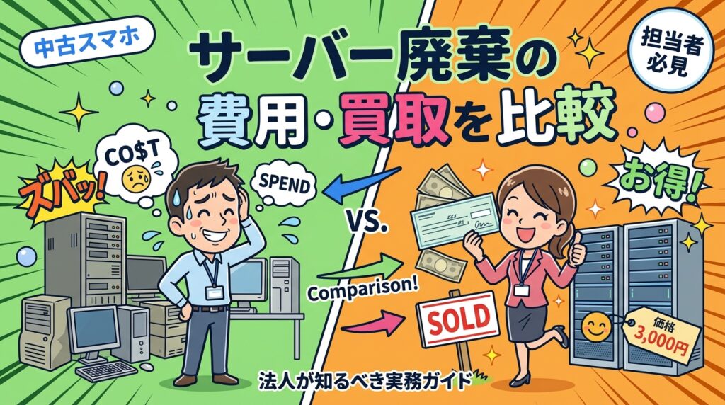 法人向けサーバー廃棄の費用相場と買取を徹底比較。データ消去証明書の重要性・産廃処分との違い・準備手順を情シス・総務担当者向けに実務的に解説します。