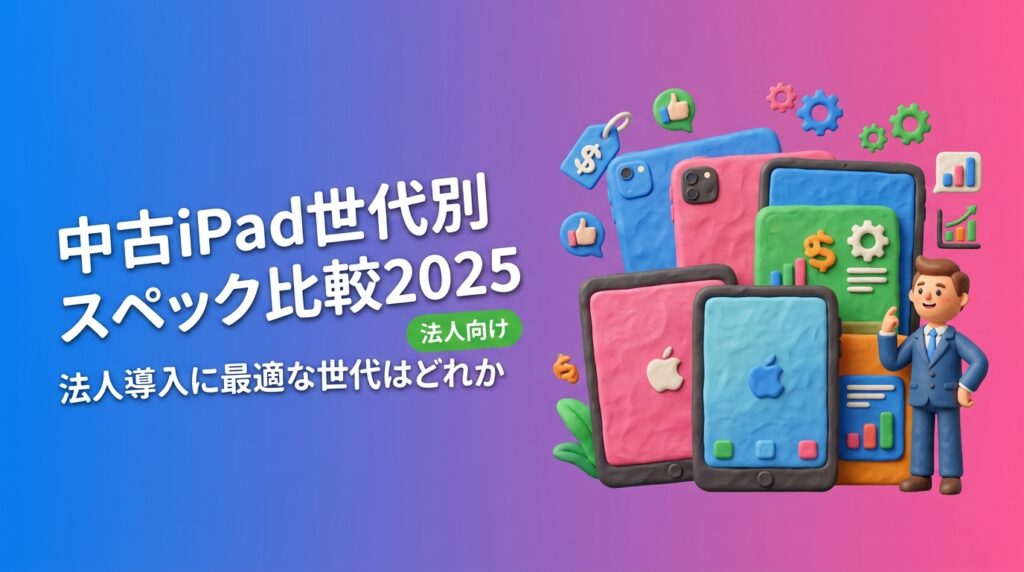法人向け中古iPadの世代別スペックを2025年最新版で徹底比較。POSレジ・現場記録・営業用途ごとの推奨世代と目安価格、一括調達対応まで情シス・購買担当者向けに解説。