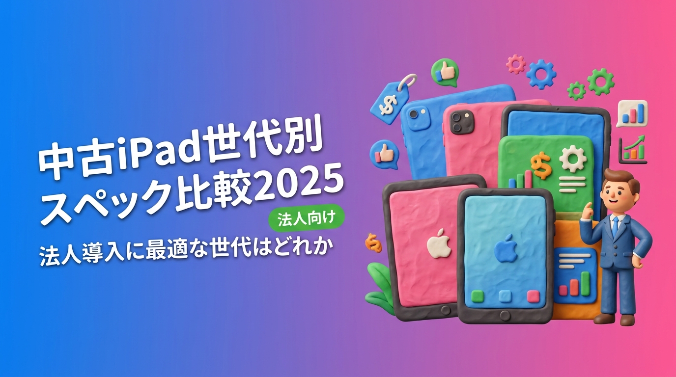 法人向け中古iPadの世代別スペックを2025年最新版で徹底比較。POSレジ・現場記録・営業用途ごとの推奨世代と目安価格、一括調達対応まで情シス・購買担当者向けに解説。