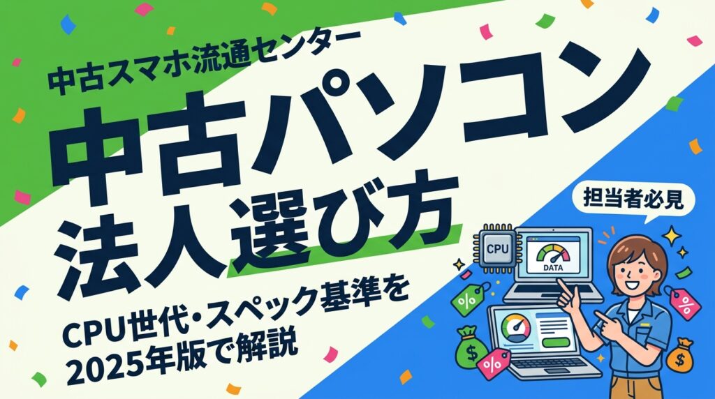 法人向け中古PCの選び方をCPU世代・メモリ・SSD容量の最低ラインから業務用途別に解説。2025年基準の実務的なスペック選定指針を情シス・購買担当者向けに詳しく紹介します。