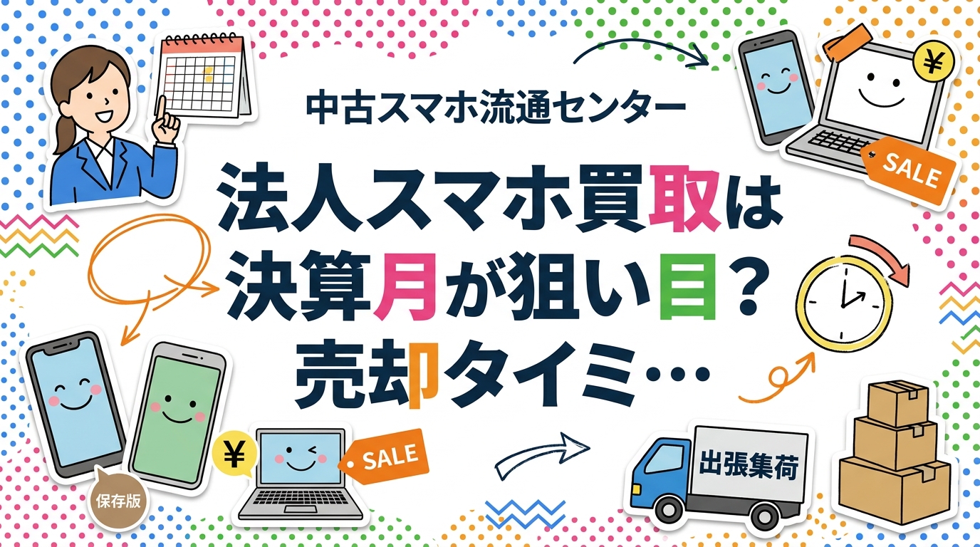 法人の中古スマホ売却は引渡し日基準で損益計上時期が決まります。決算月に間に合わせる逆算スケジュール、固定資産除却の実務、出張集荷や最短即日対応の使い方を法人担当者向けに解説します。