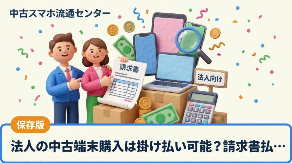法人向け中古端末の購入で使える掛け払い（請求書払い）の条件を解説。与信審査の流れ、登記事項証明書や決算書など必要書類、インボイス登録番号の確認、初回取引時の注意点まで経理・購買担当者向けにまとめました。