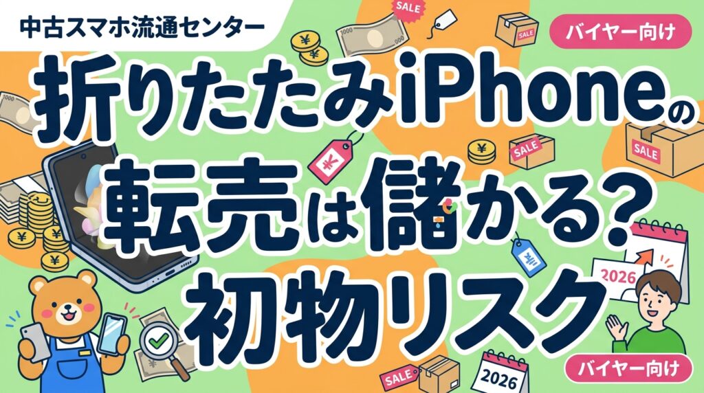 2026年9月発表と報道される初の折りたたみiPhone。転売・仕入れで儲かるのか、初物プレミアの傾向と資金拘束・初期不良・購入制限・相場急落リスクを法人バイヤー向けに整理します。価格や仕様はApple公式で確認を。