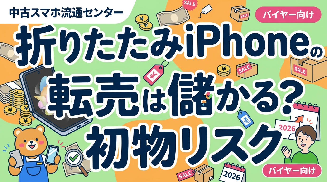 2026年9月発表と報道される初の折りたたみiPhone。転売・仕入れで儲かるのか、初物プレミアの傾向と資金拘束・初期不良・購入制限・相場急落リスクを法人バイヤー向けに整理します。価格や仕様はApple公式で確認を。