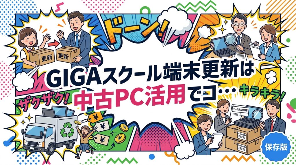 GIGAスクール第2期の端末更新で悩む自治体・学校法人向けに、中古PC活用でコストを抑える方法を解説。旧端末の一括売却、追加調達、入札・請求書払い、データ消去証明書の発行まで実務目線で整理します。