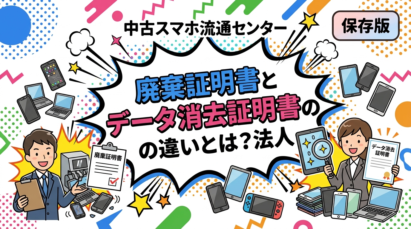 廃棄証明書は機器を廃棄処理した事実を証する書類、データ消去証明書は記録媒体のデータ消去作業を証する書類です。法人が中古端末を売却・廃棄する際にどちらが必要か、監査対応や社内規程の観点からケース別に整理して解説します。