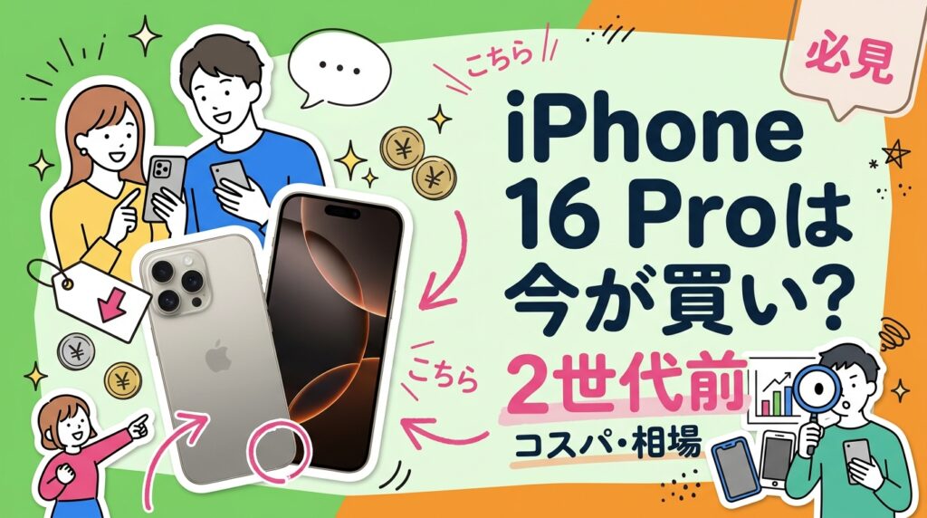 iPhone 18 Pro発表で2世代前になったiPhone 16 Pro/16 Pro Max。中古販売価格の目安、値下がり傾向、iOS 27対応で何年使えるか、18 Proとの体感差、購入時のチェック項目を法人の社用端末視点も含めて解説します。