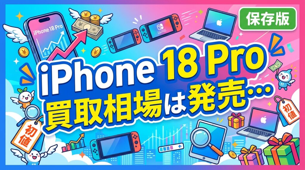 2026年9月18日発売のiPhone 18 Pro／18 Pro Maxの買取相場（初値）はどう決まるのか。新品未開封プレミア、容量・カラー・キャリア版の差、過去世代の値動き傾向を目安ベースで解説。査定を下げないコツも紹介します。
