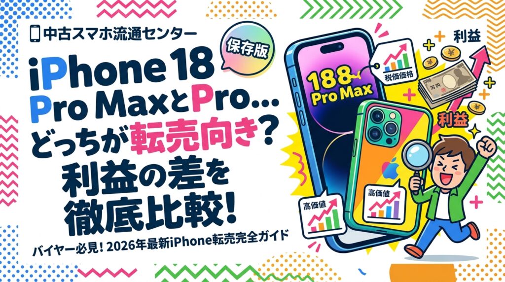 2026年9月発表のiPhone 18 Pro / 18 Pro Maxを転売・仕入れ視点で比較。過去世代の中古相場傾向、100ドルの価格差と買取差、容量別需要、資金効率までバイヤー向けに解説します。