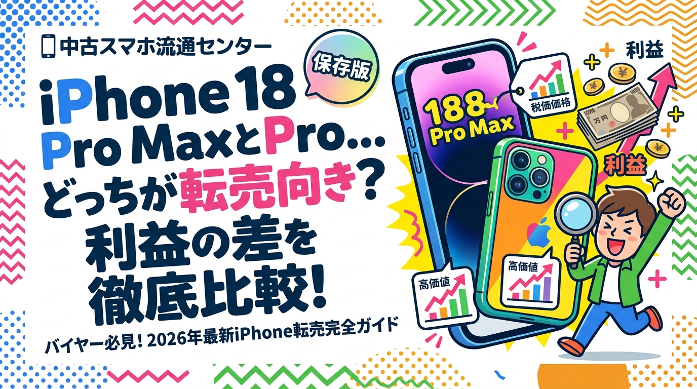 2026年9月発表のiPhone 18 Pro / 18 Pro Maxを転売・仕入れ視点で比較。過去世代の中古相場傾向、100ドルの価格差と買取差、容量別需要、資金効率までバイヤー向けに解説します。
