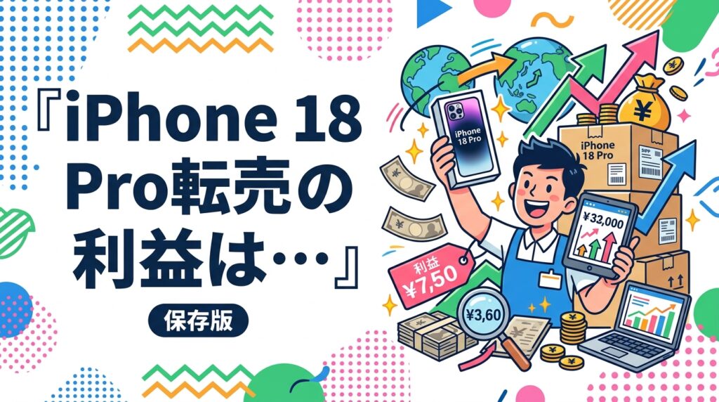 2026年9月発表のiPhone 18 Pro/Pro Maxは転売で利益が出るのか。米国価格$1,199〜との価格差、過去世代の発売直後の買取相場推移、容量・カラー別の傾向、購入台数制限や古物商許可・赤ロムリスクまで、店舗バイヤー向けに正直に整理します。
