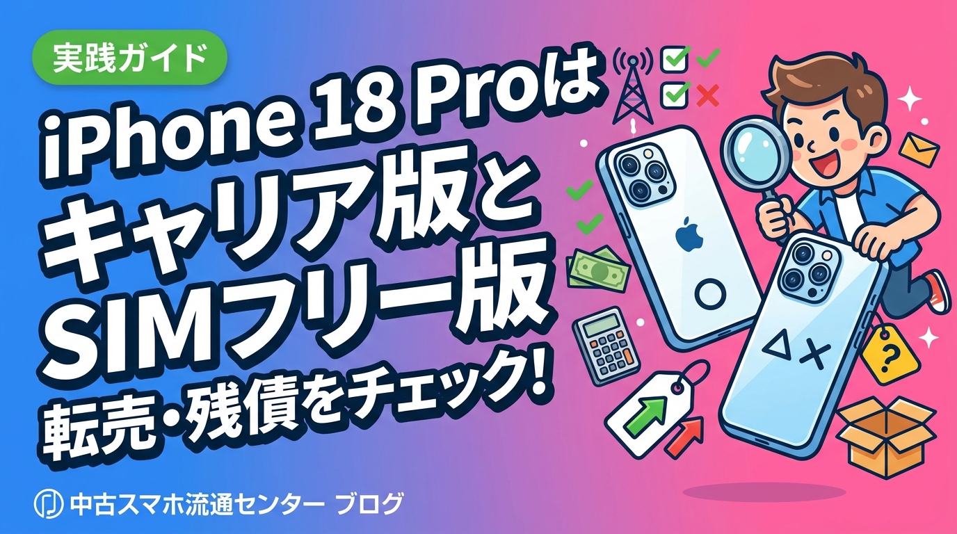 2026年9月発表のiPhone 18 Pro/iPhone Duoを仕入れ・転売する前に押さえたい、キャリア分割の残債とネットワーク利用制限「△」「×」(赤ロム)の仕組み、IMEI照会の手順、SIMフリー版との買取価格差の傾向を法人バイヤー向けに解説します。