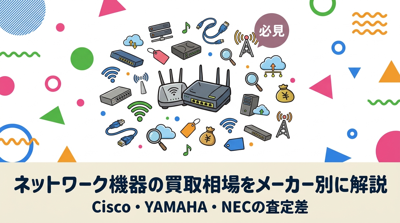 ネットワーク機器の買取相場はメーカーと型番、EOLまでの残期間、付属品の有無で大きく変わります。Cisco・Juniper・YAMAHA・NEC・Fortinet・HPEごとの需要傾向と査定で見られるポイント、査定額を上げる実務手順を法人担当者向けに解説します。