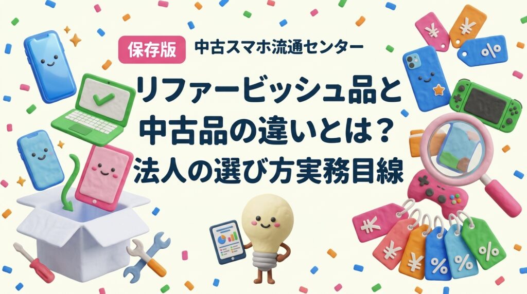 リファービッシュ品とは初期不良品や返品品を整備・検査し再出荷した製品です。中古品との違いを整備・保証・価格・在庫・外装グレードの5軸で比較し、法人が台数や用途別にどちらを選ぶべきかを実務目線で解説します。