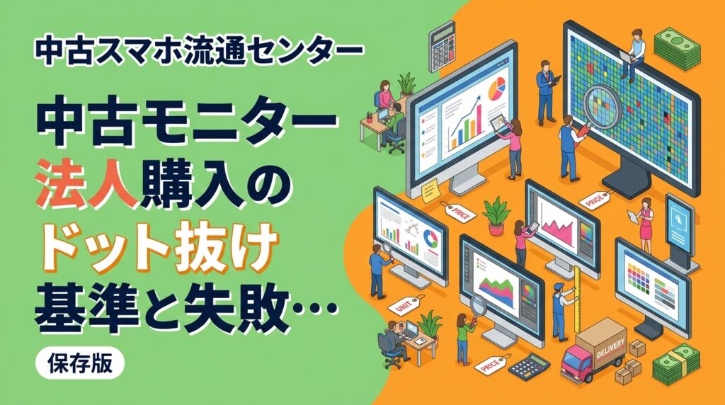 中古モニターを法人でまとめ買いする際のドット抜け基準と選び方を解説。ドット抜けの定義、業者ごとに異なる検品基準の確認方法、事務作業・デザイン・サイネージなど用途別の判断軸、見積もり時のチェック項目を実務目線で整理します。