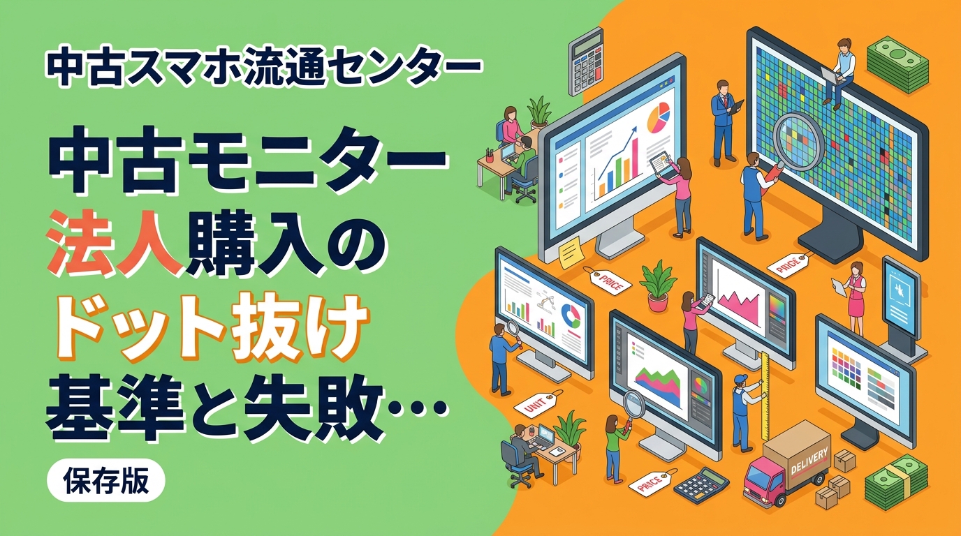 中古モニターを法人でまとめ買いする際のドット抜け基準と選び方を解説。ドット抜けの定義、業者ごとに異なる検品基準の確認方法、事務作業・デザイン・サイネージなど用途別の判断軸、見積もり時のチェック項目を実務目線で整理します。
