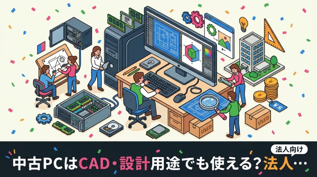 CAD・設計・グラフィック用途の業務PCを中古で調達できるか、法人担当者向けに解説。GPU・メモリ・ディスプレイの優先順位、用途別スペック目安、同一構成の複数台調達やソフト推奨環境の確認手順までまとめました。