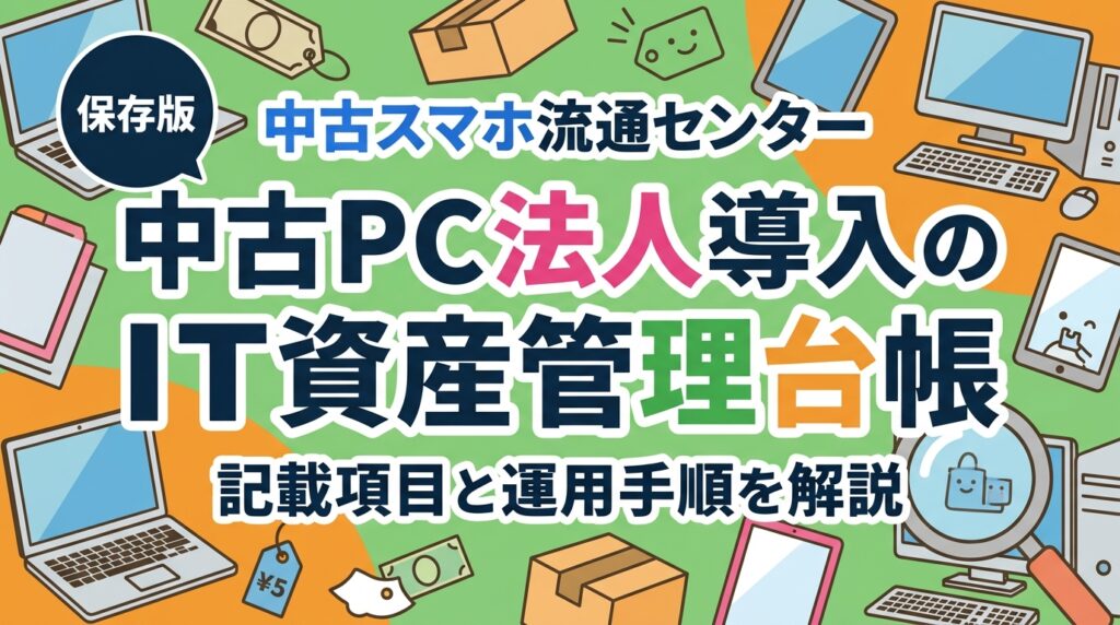 IT資産管理台帳とは社内端末の所在・状態・取得情報を一元管理する記録です。中古PCを法人導入する際に記載すべき管理番号・シリアル・取得価額などの必須項目と、売却・除却時にデータ消去証明書と紐づける実務手順を情シス向けに解説します。