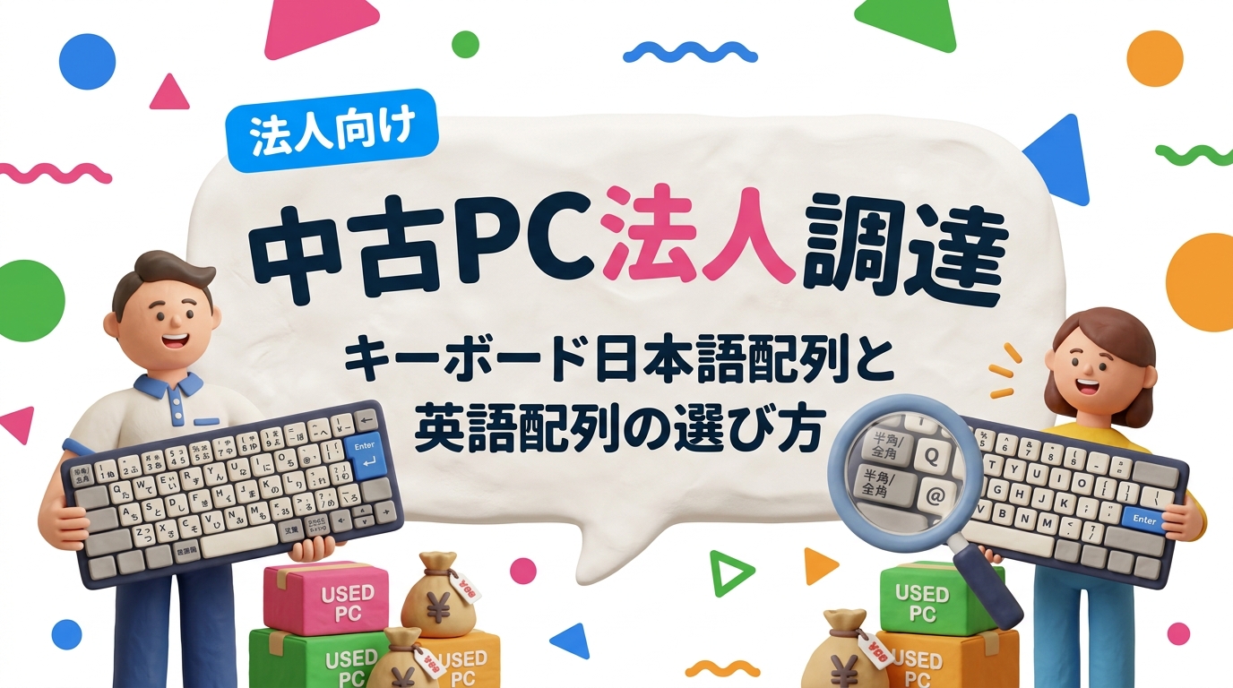 中古PCを法人でまとめ調達する際、キーボードの日本語配列(JIS)と英語配列(US)は発注前の指定が原則です。Enterキー形状や記号位置、IME切替の違い、混在時の実務トラブルと選び方を情シス・総務向けに解説します。