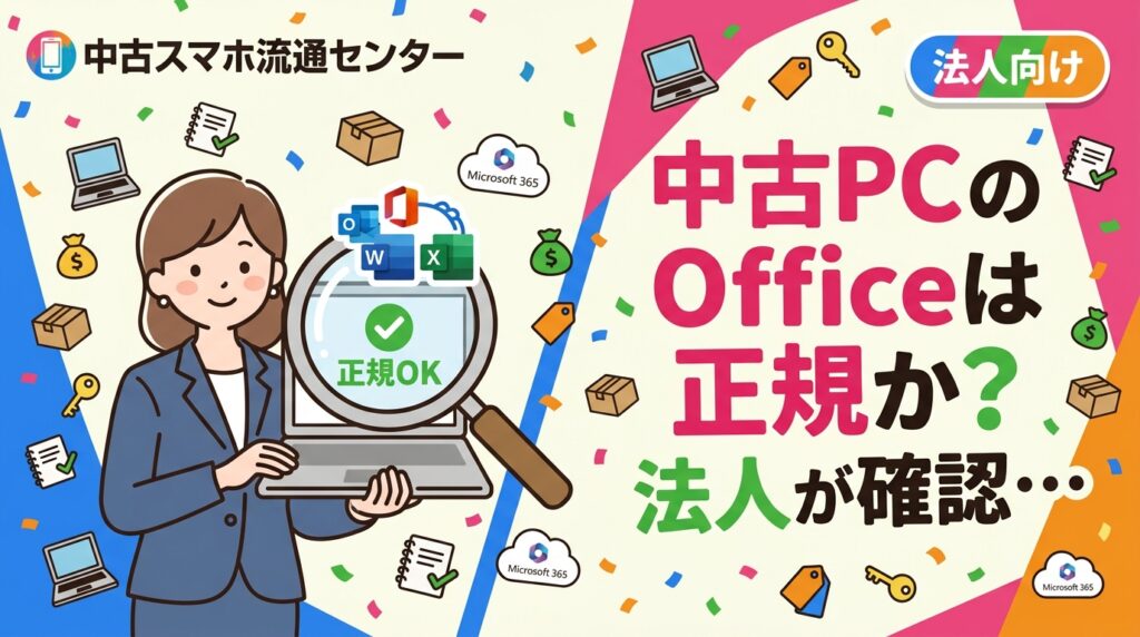 中古PCに付属するOfficeが正規ライセンスかを法人が確認する方法を解説。プリインストール版・パッケージ版・Microsoft 365の違い、製品情報とライセンス認証画面での確認手順、譲渡可否の注意点まで実務目線でまとめます。