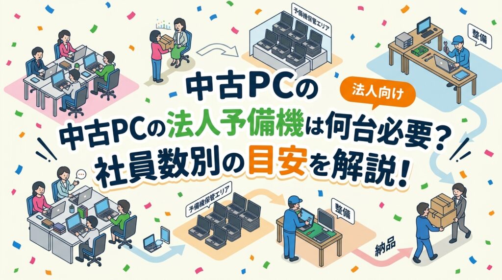 端末故障で業務が止まらないように、法人が用意すべき予備機の台数目安を解説。稼働台数・故障頻度・調達リードタイムから算定する考え方や、予備機を中古PCで揃える合理性、同一機種を追加調達しやすい理由まで情シス目線でまとめました。