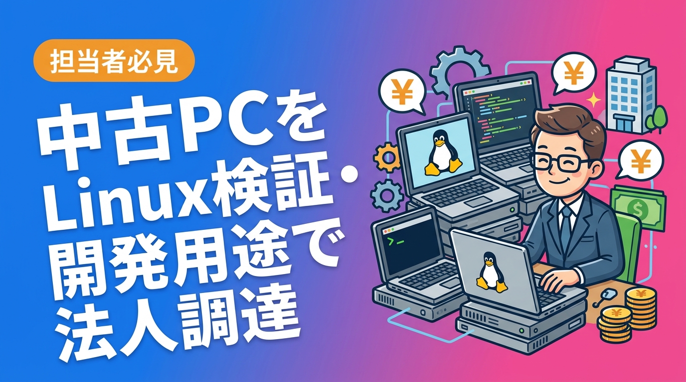 Linux検証環境や開発サーバ用途に中古PCを法人調達する方法を解説。向く機種条件(メモリ増設可否・有線LAN・CPU世代)、Windowsライセンス不要によるコスト観点、同一機種を複数台揃えるメリット、データ消去や保守の実務まで具体的に整理します。