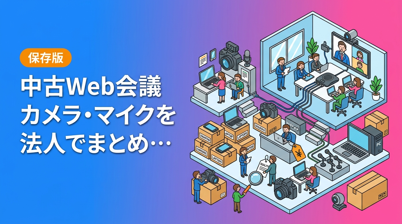 Web会議機器は中古・型落ちでも性能差が小さく、コストを抑えやすい領域です。会議室の人数規模別のカメラ・マイク選定基準、PCやモニターとの一括調達メリット、法人が中古で失敗しない確認ポイントを実務目線で解説します。
