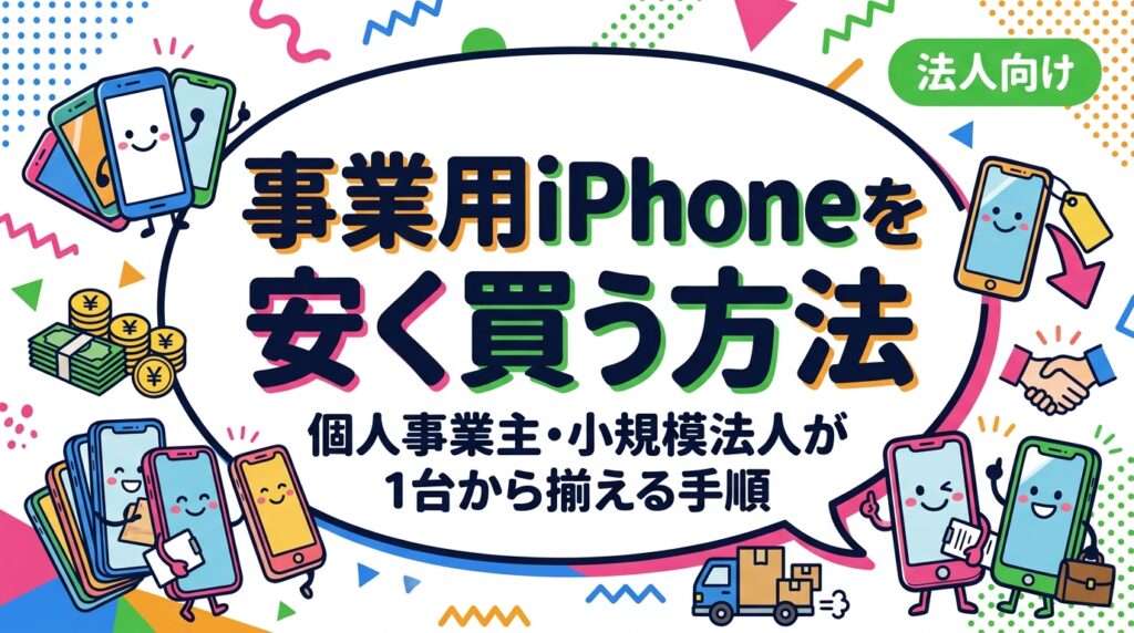 個人事業主や小規模法人が事業用iPhoneを安く揃える方法を解説。新品・中古・リース・レンタルを初期費用や手間で比較し、1台からのまとめ手配やキッティング相談、データ消去証明まで実務目線でまとめました。