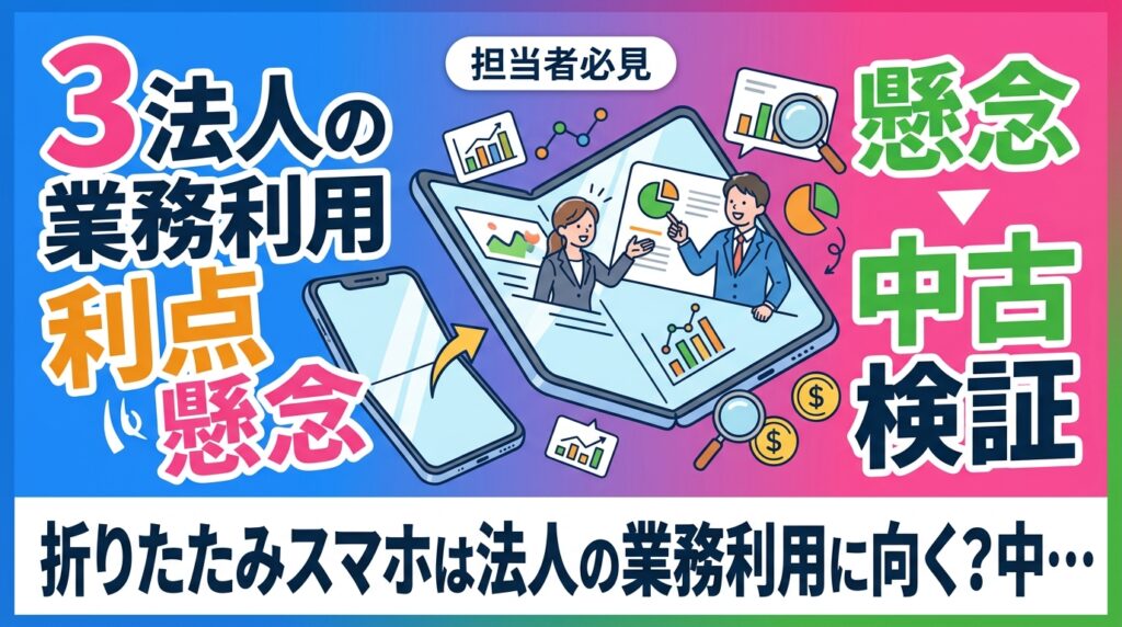折りたたみスマホとは画面が折れ曲がる構造のスマートフォンです。法人の業務利用における利点と懸念を整理し、まず数台を中古で導入して検証する現実的な進め方、評価項目、運用ルールまで情シス向けに解説します。