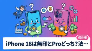 社用iPhoneでiPhone 18無印とProのどちらを選ぶべきか、法人目線で整理。カメラ・画面・重量・価格・リセール残価の比較、台数×差額の試算の考え方、中古や型落ち混在の是非、同一機種で揃える運用メリットまで情シス向けに解説します。