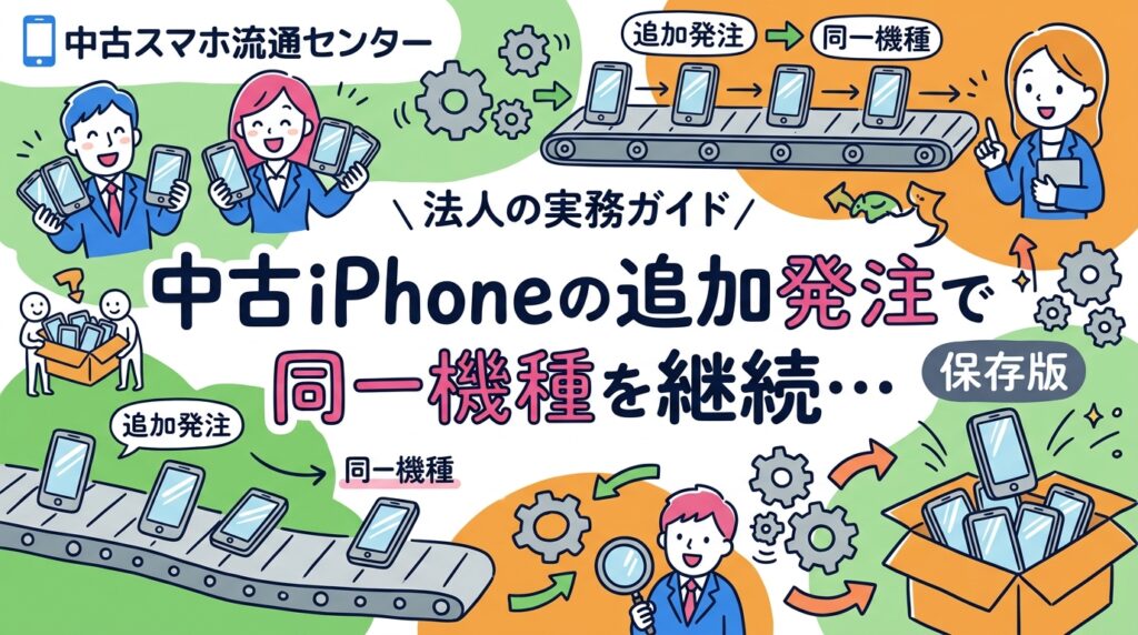 人員増や故障交換で「同じ中古iPhoneをあとから買い足したい」法人担当者向けに、同一機種を継続調達する実務を解説。予備機の確保、代替機種の事前決定、次回時期の共有、まとめ手配やキッティング相談まで目安つきで整理します。